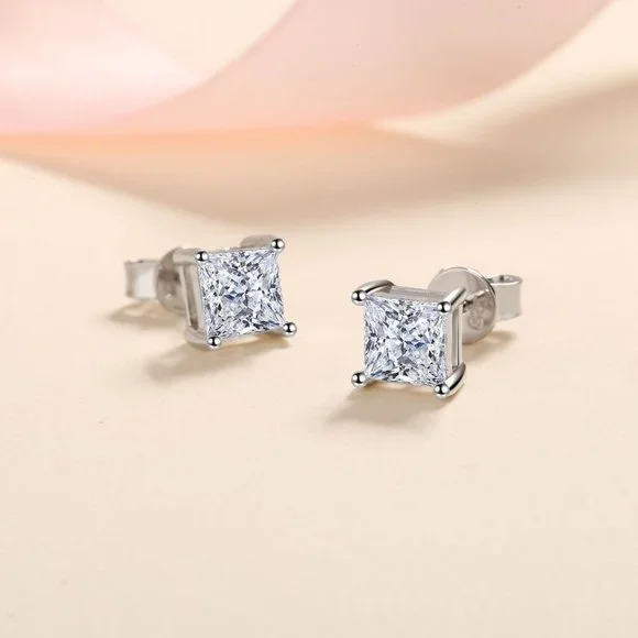 Certified 4ct. t.w. Diamond Moissanite Princess Cut Stud Earrings NEW - Picture 10 of 13